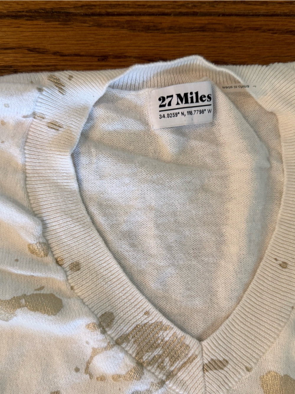 27 Miles V-Neck White Sweater with Metallkc Paint Splatter - Picture 2 of 5